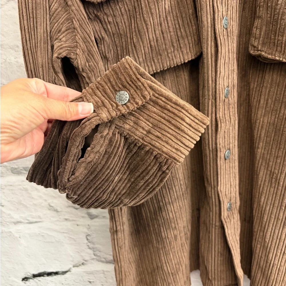 Vtg 90s Anchor‎ Blue Heavy Corduroy Shacket Oversized Brown Shirt Jacket Y2K